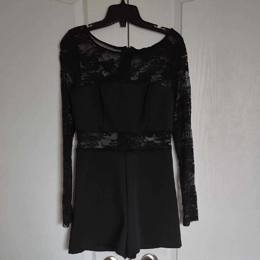 Guess Black Lace Detail Short Jumpsuit